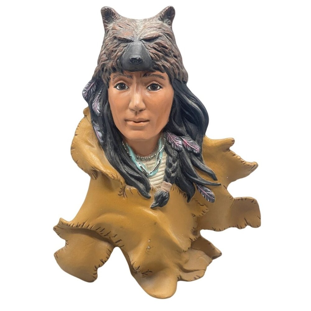 Warrior ceramics hand painted wolf figurine sculpture brown black 6x8" sign READ
